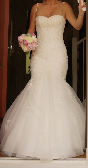 Edles Kleid Vindress White Mermaid Long V-Ausschnitt Neu (unverändert) Natural Size 36